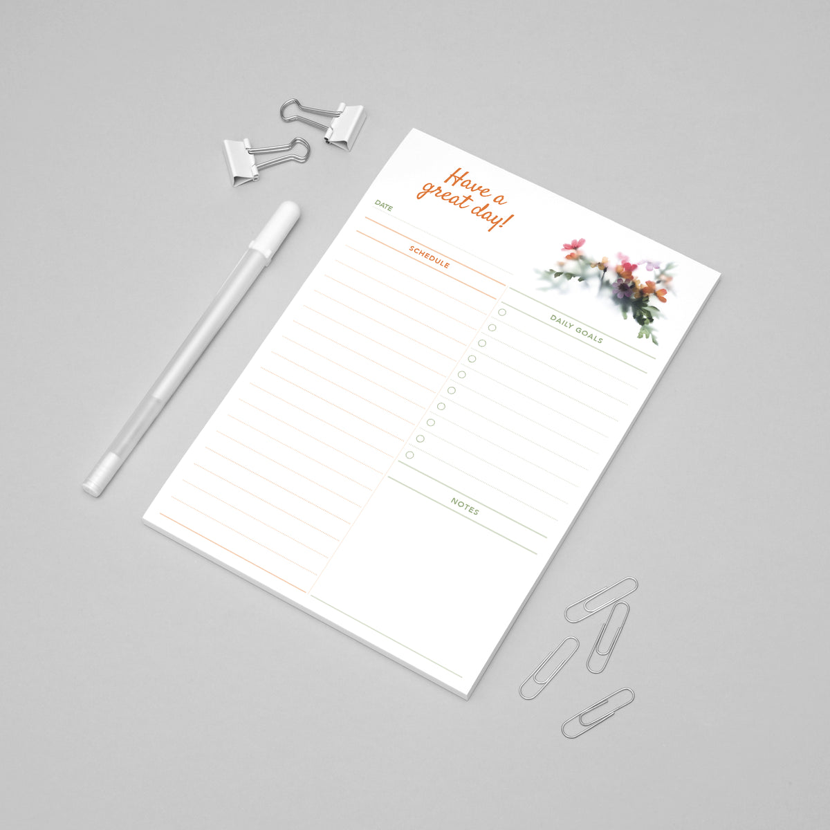 A5 daily planner pad with minimalist floral design | Flora Rozita