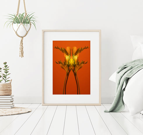 Yellow Freesia on Orange - Signed Edition Art Print