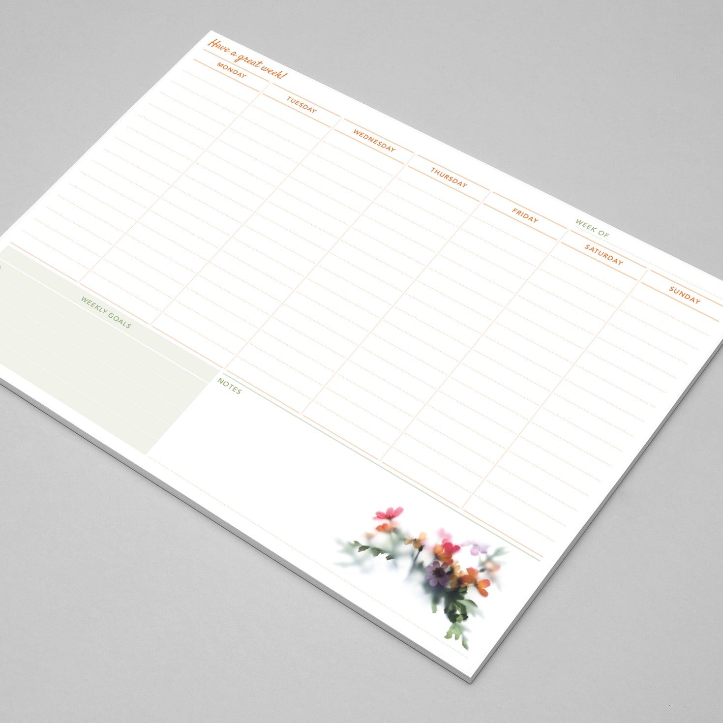 A4 weekly planner pad with minimalist floral design | Flora Rozita